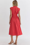 Solid Midi Zip Dress | Red