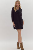 3/4 Sleeve Shift Dress | Black