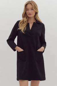 3/4 Sleeve Shift Dress | Black