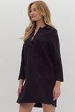 3/4 Sleeve Shift Dress | Black