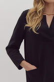 3/4 Sleeve Shift Dress | Black