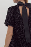 Sequin+Bow Tie Back Party Dress | Black