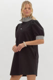 Stripe Ruffle Neck Polo Dress | Black