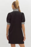 Stripe Ruffle Neck Polo Dress | Black