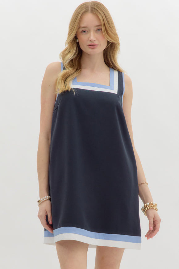 Color Block Sleeveless Dress | Navy