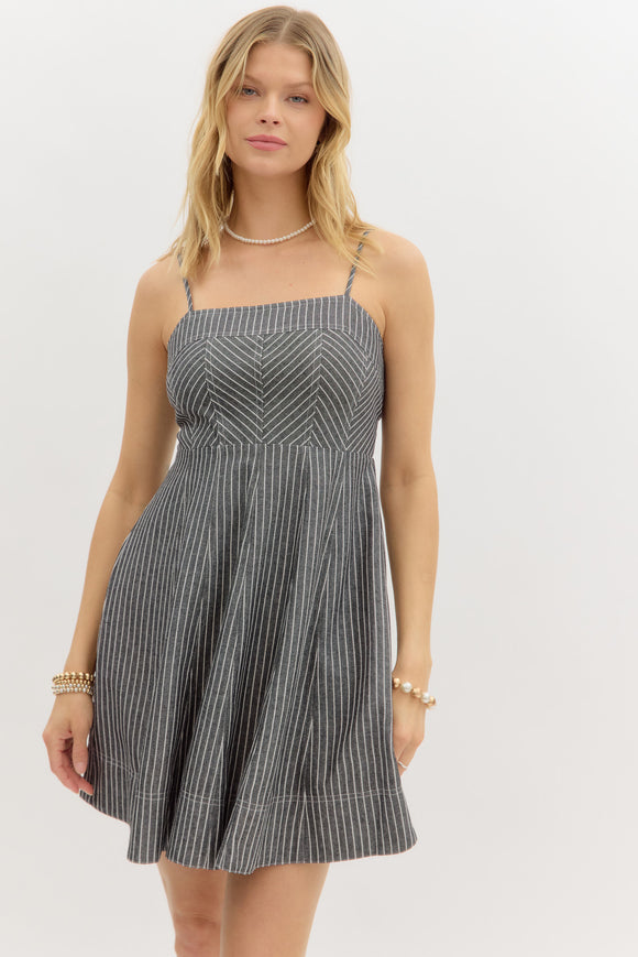 Denim Striped Dress | Black