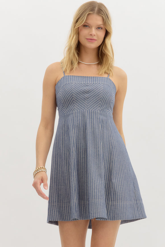 Denim Striped Dress | Navy