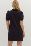 Collared Leopard Trim Zip Dress | Black