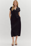 Collared Jersey Stitch Detail Midi Dress | Black