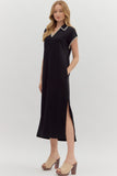 Collared Jersey Stitch Detail Midi Dress | Black