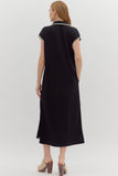 Collared Jersey Stitch Detail Midi Dress | Black
