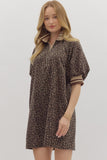 Leopard Zip Puff Sleeve Dress | Mocha