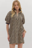 Leopard Zip Puff Sleeve Dress | Taupe