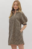 Leopard Zip Puff Sleeve Dress | Taupe