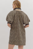 Leopard Zip Puff Sleeve Dress | Taupe