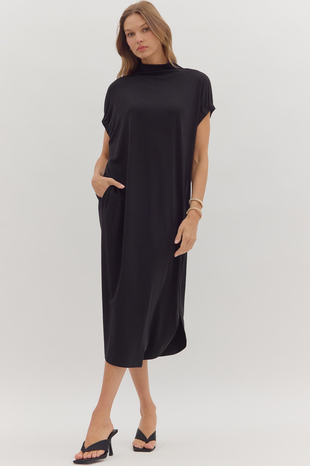 Mock Neck Midi Dress | Black