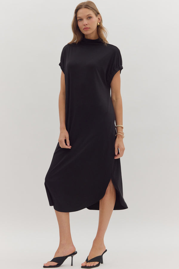 Mock Neck Midi Dress | Black