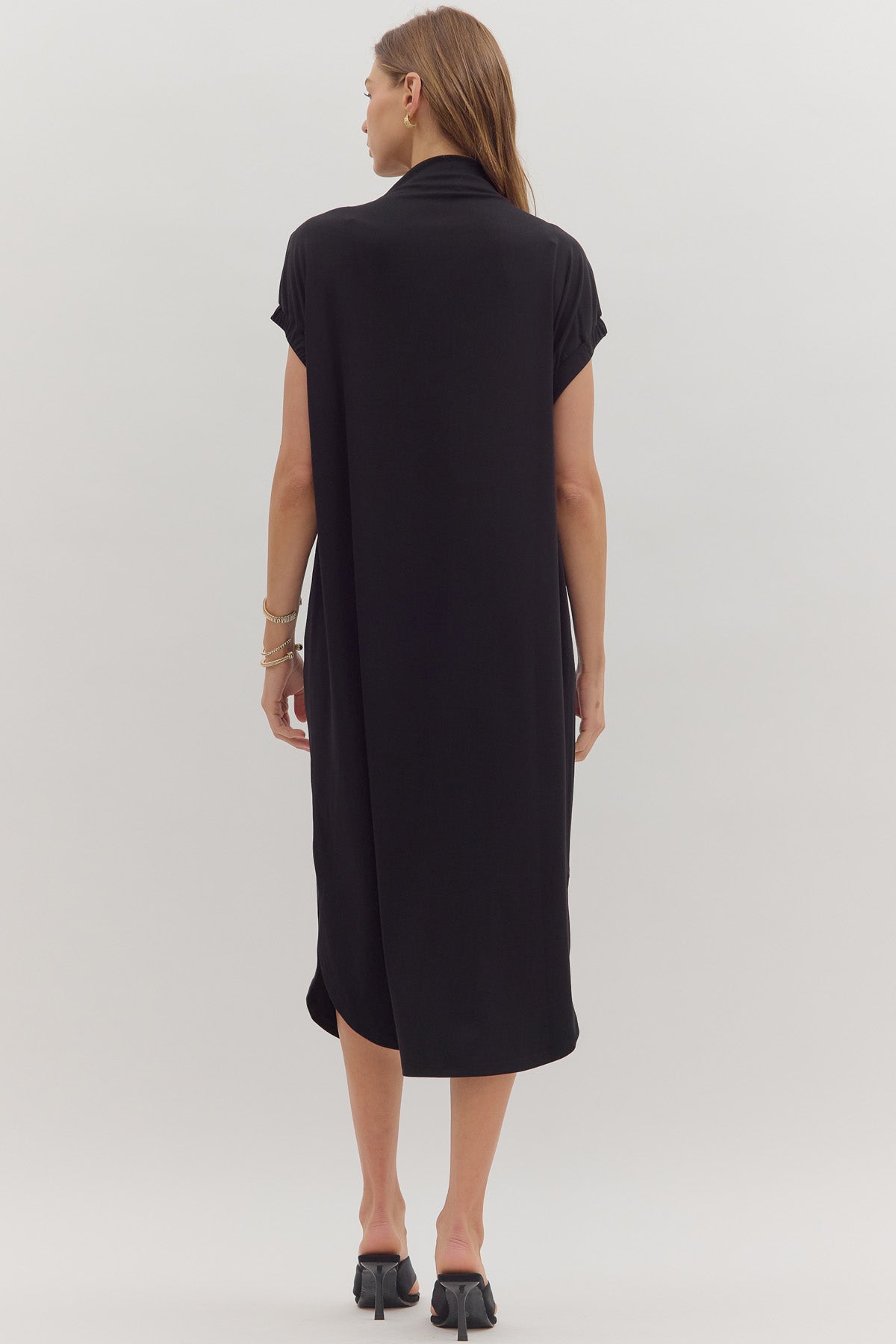 Mock Neck Midi Dress | Black