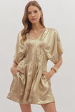 Metallic Pleated Dress | Gold