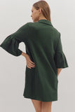 Collared Flutter Sleeve Dress | Forest Green
