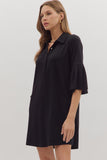 Collared Flutter Sleeve Dress | Black