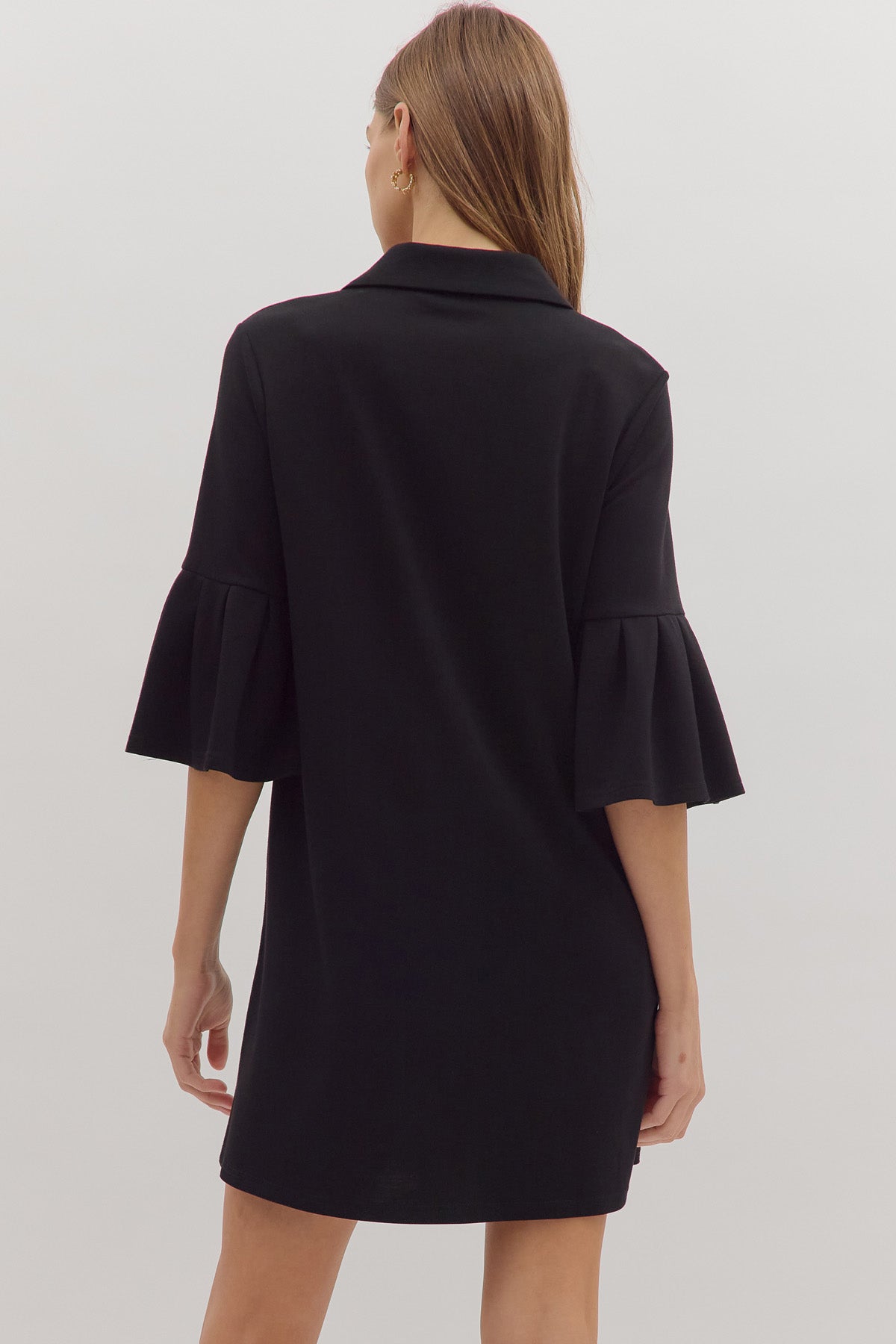 Collared Flutter Sleeve Dress | Black