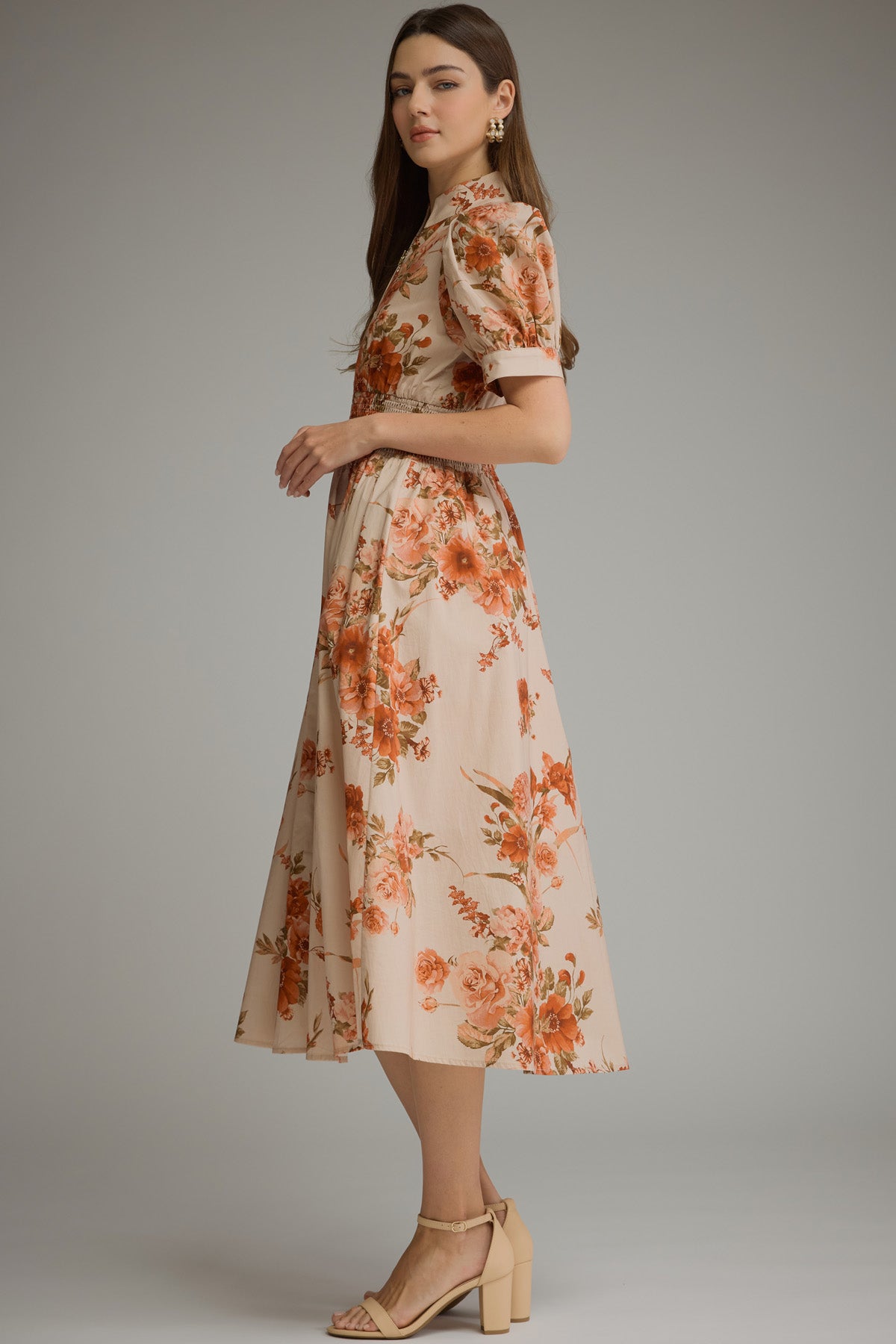 Fall Floral Midi Dress | Rust/Taupe