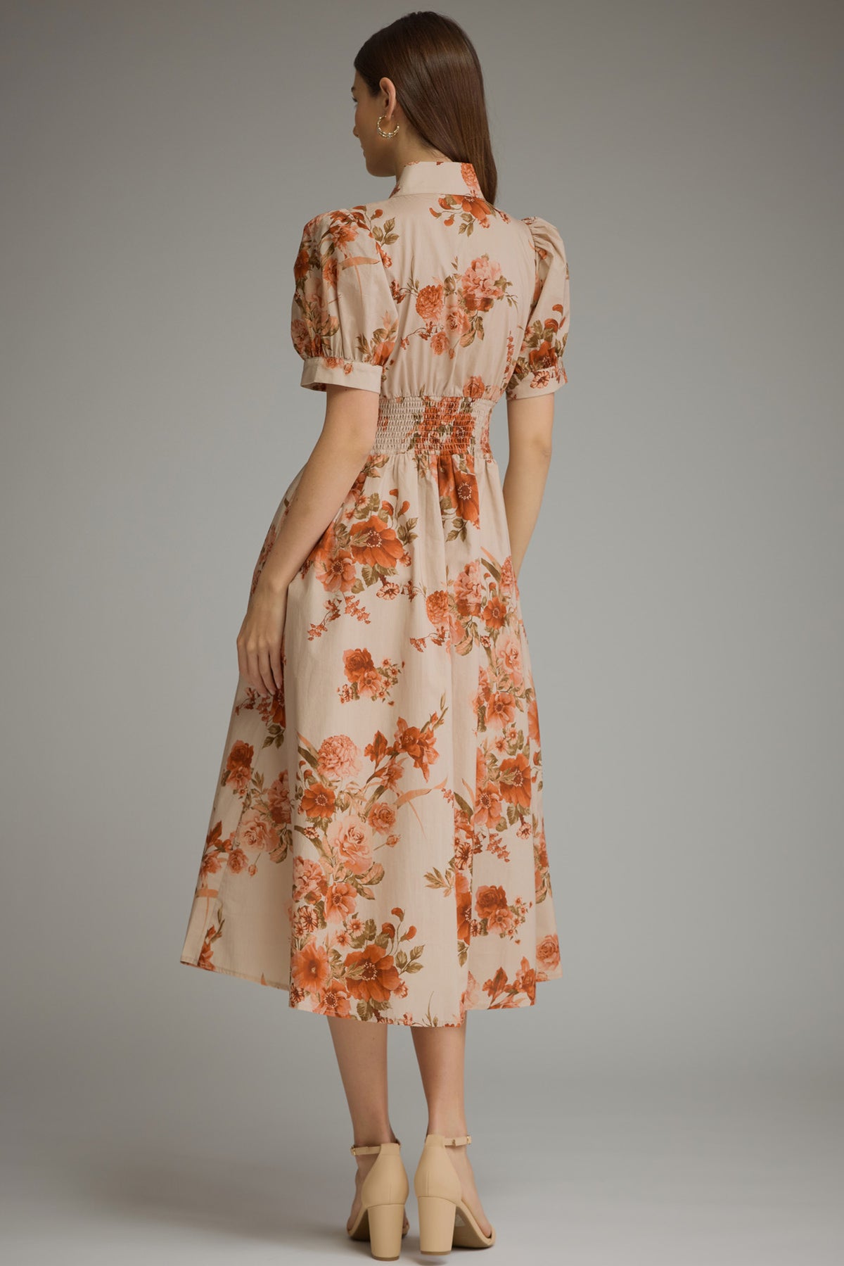 Fall Floral Midi Dress | Rust/Taupe
