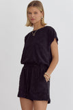 Floral Embossed French Terry Romper | Black