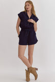 Textured Collared Romper | Black