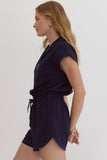 Textured Collared Romper | Black