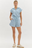 Textured Collared Romper | Light Blue