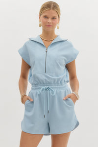 Textured Collared Romper | Light Blue