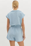 Textured Collared Romper | Light Blue