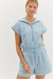 Textured Collared Romper | Light Blue