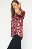 Satin Floral Mock Neck Top | Plum Mix