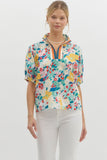 Floral Banded Trim Top | Multi