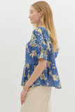 Botanical Puff Sleeve Top | Blue