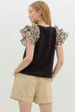 Leopard Tiered Sleeve Top | Black