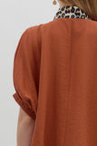 Leopard Trim Split Neck Top | Rust