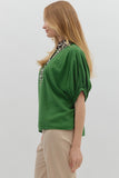 Leopard Trim Split Neck Top | Fern
