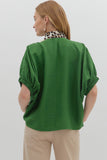 Leopard Trim Split Neck Top | Fern