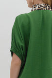 Leopard Trim Split Neck Top | Fern