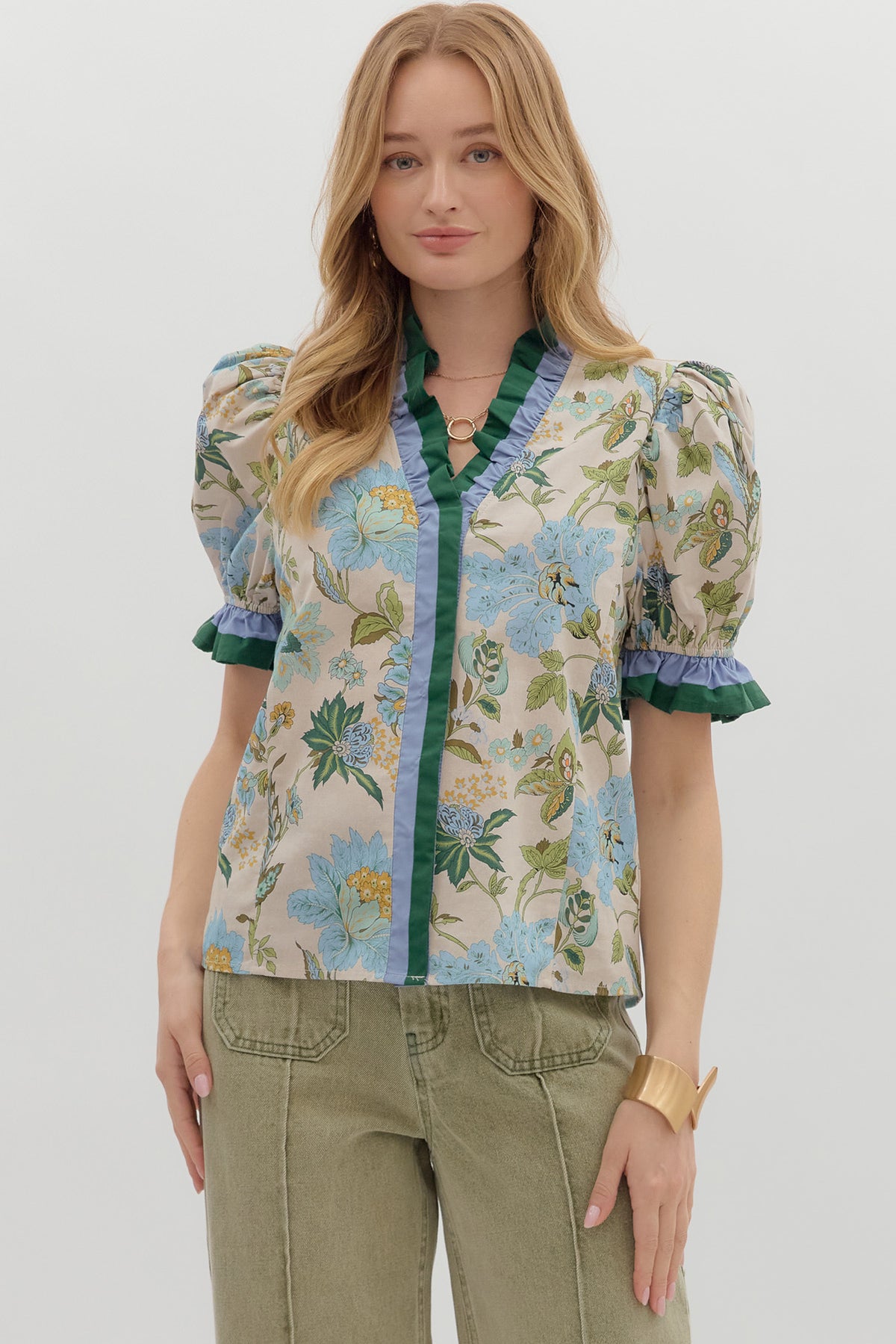 Floral Ruffle Detailed Top | Ecru