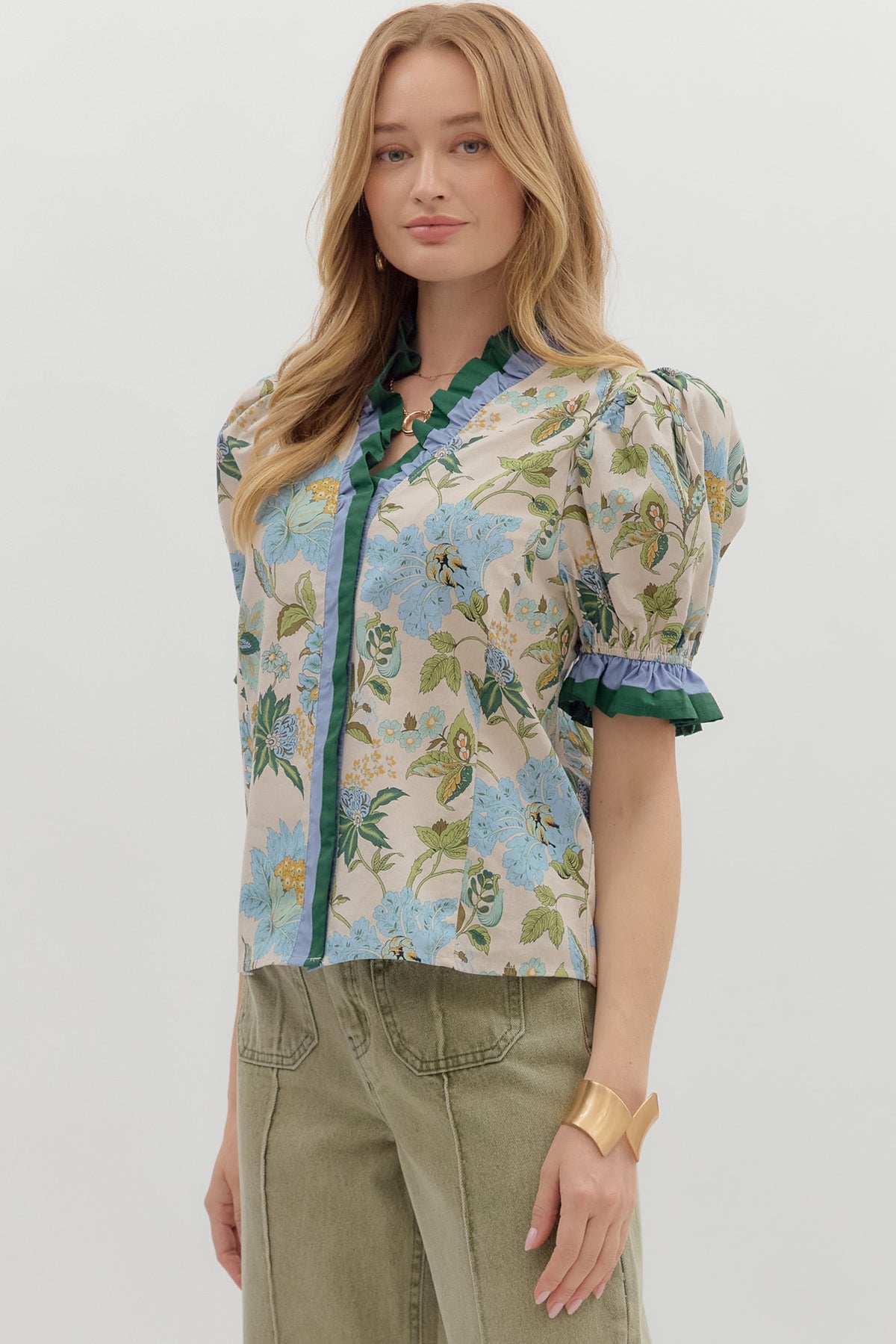 Floral Ruffle Detailed Top | Ecru