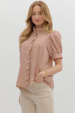 Ruffle Accent Stripe Puff Sleeve Top | Rust