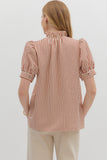 Ruffle Accent Stripe Puff Sleeve Top | Rust