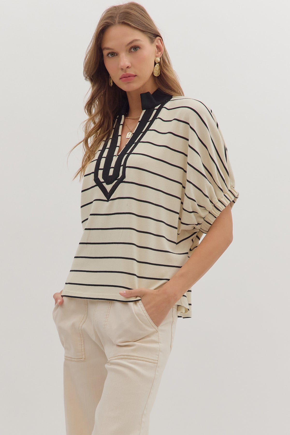 Striped Dolman Sleeve Top | Cream