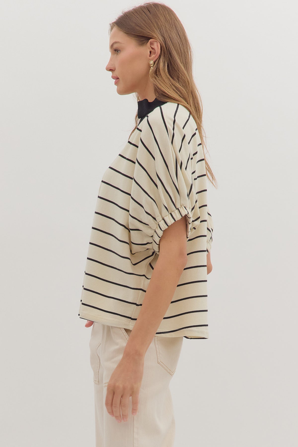 Striped Dolman Sleeve Top | Cream