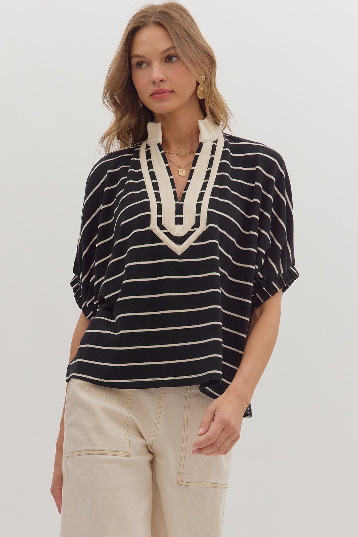 Striped Dolman Sleeve Top | Black